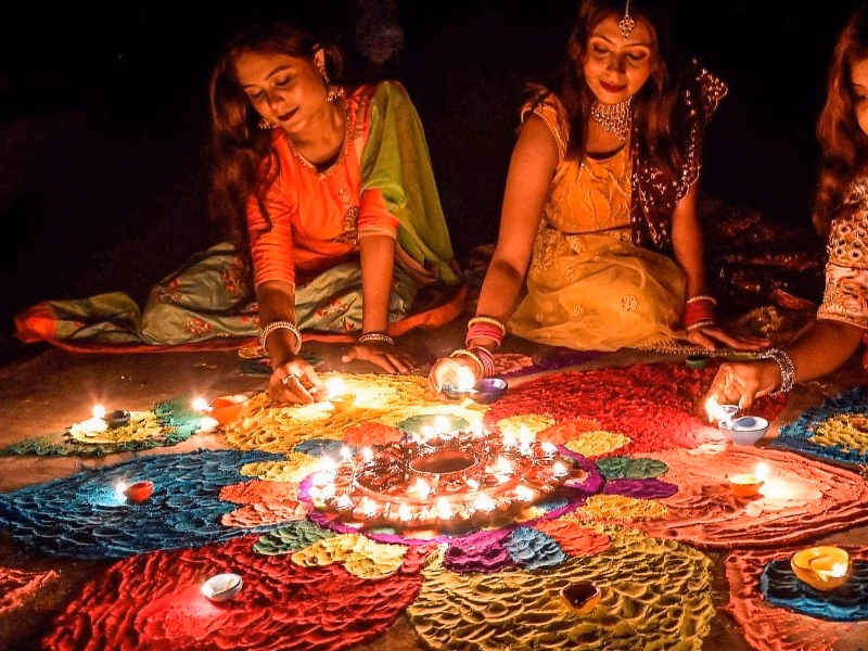 Diwali diyas lit for the festival